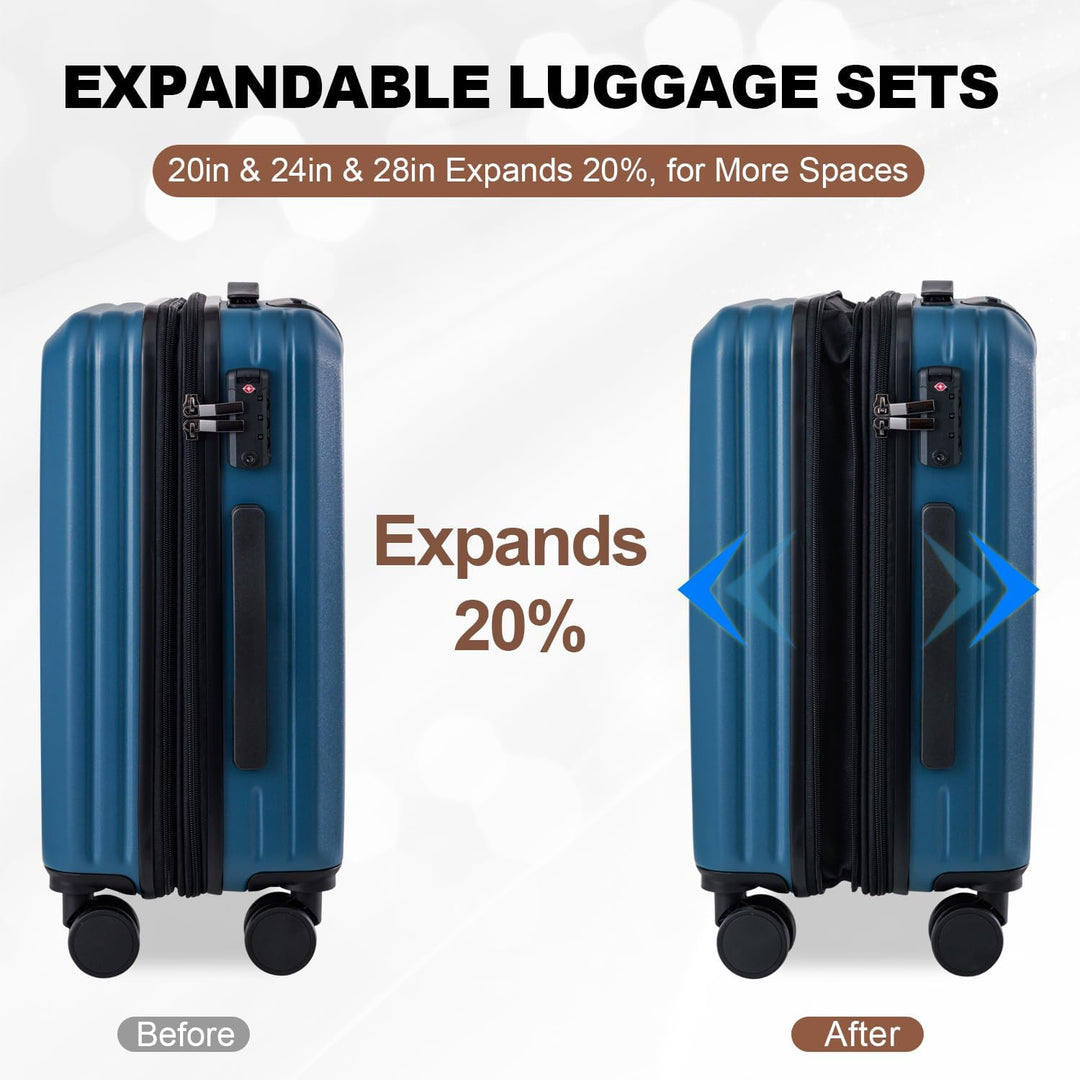 OUZZO Handgepäck Koffer 53cm, PC-Hartschale Trolley Koffer 45L, TSA Schloss Blau S, Blau S