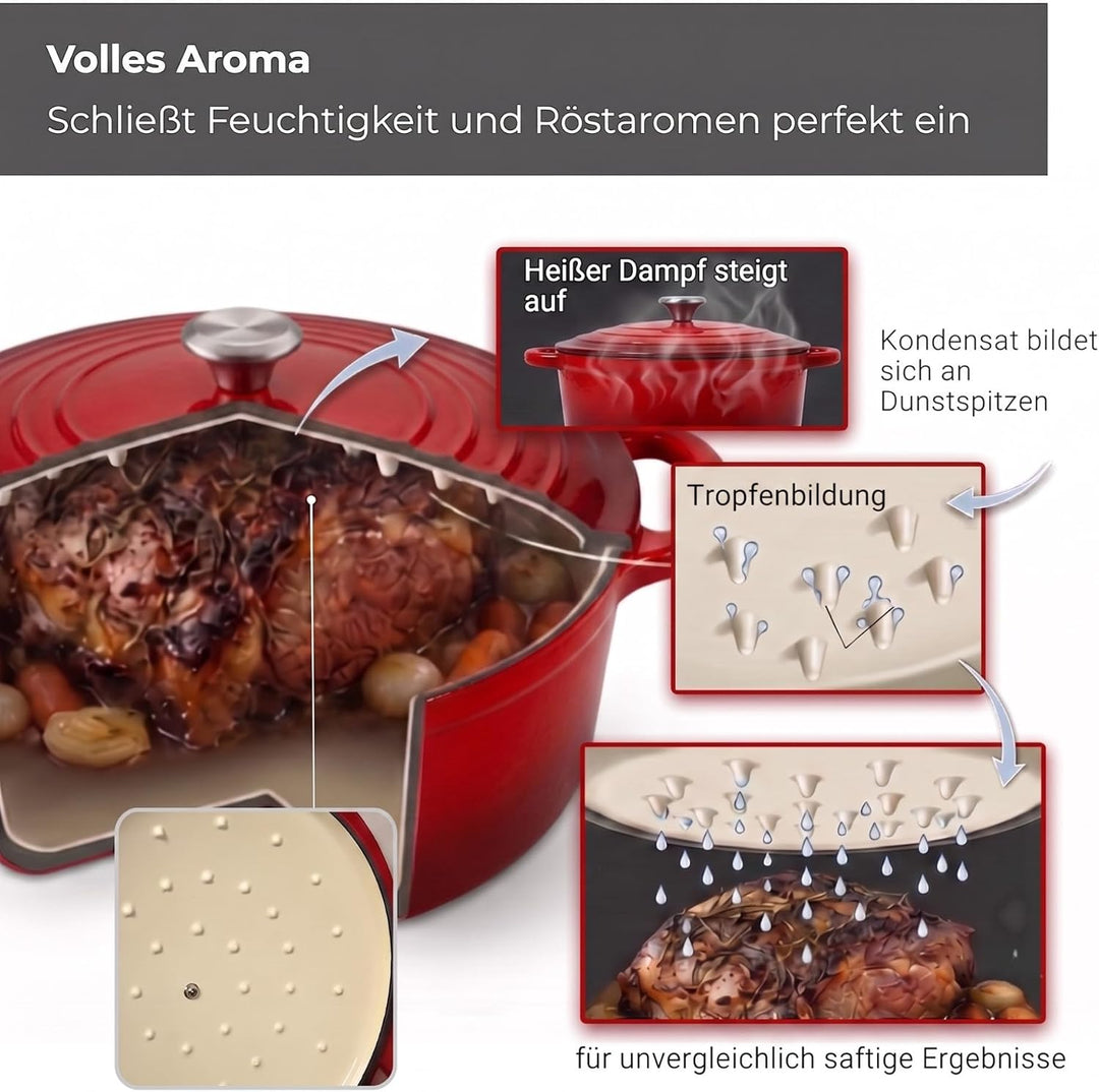 osoltus Bräter Gusseisen m. Deckel Emaille Bratentopf Gusseisentopf (rot, rund) rot rund, rot rund