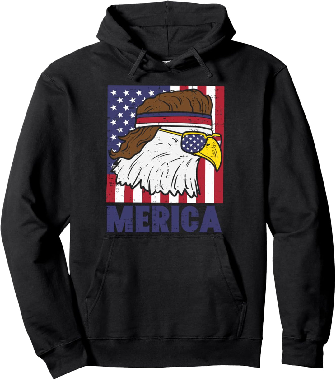 Merica Bald Eagle Mullet USA Flag 4th Of July Fourth Patriot Pullover Hoodie