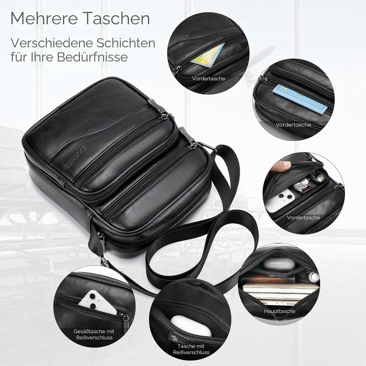 SPAHER Klein Umhängetaschen Herren Leder Herrentasche Schultertasche Handtaschen Männerhandtasche Ha