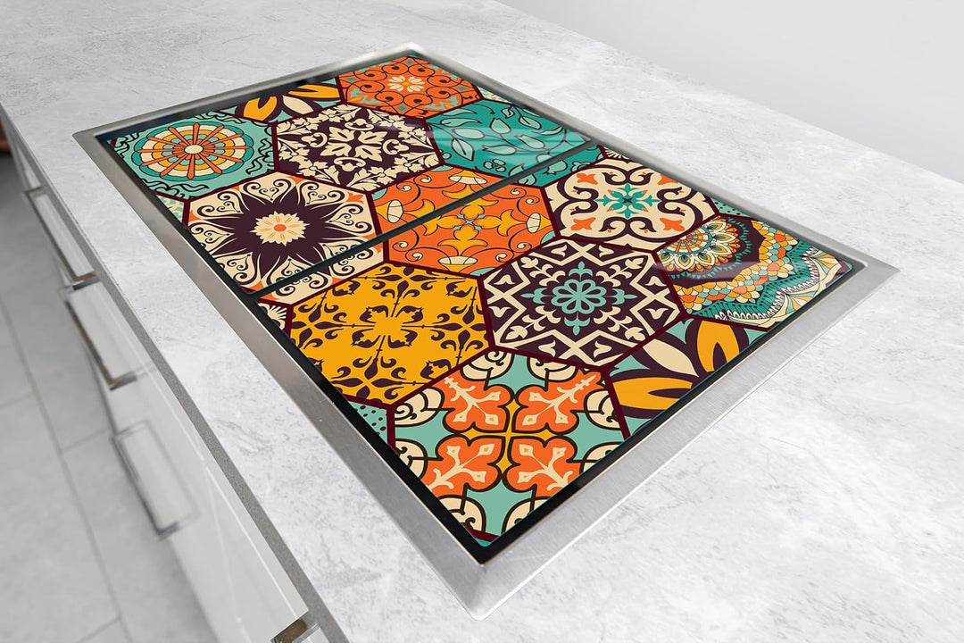 TMK ArtDeko Herdabdeckplatte 2 Teilig 40x52 + 45x52 cm - Spritzschutz Herdabdeckung – Herdschutz aus