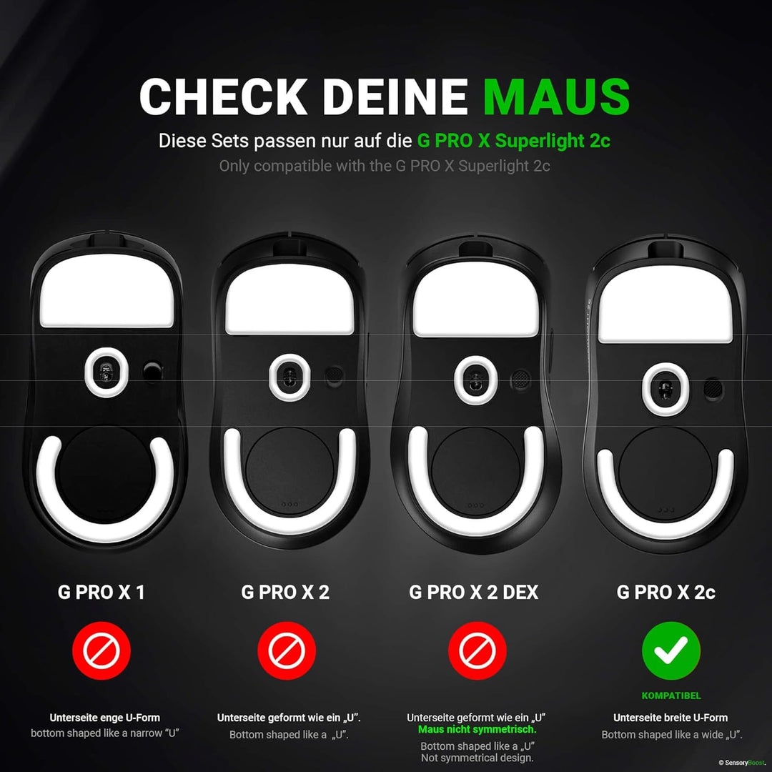 SensoryBoost DPS Glides (2er Set) kompatibel mit Logitech G PRO X Superlight 2c - Ultra Schnell, Abg