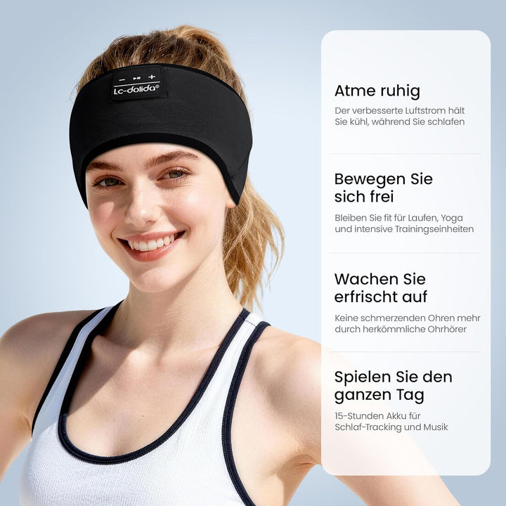 LC-dolida Schlafkopfhörer Bluetooth Stirnband Kopfhörer, Ultraweiche Bambus-Baumwoll Schlafkopfhörer