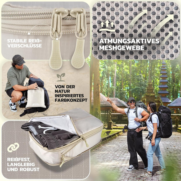 BACK&amp;PACKER® Packing Cubes mit Kompression 6-teilig - Packtaschen Set aus recyceltem Material - Leic