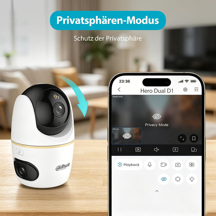 Dahua Dual-Lens Pan Tilt Innenkamera 3+3MP, 2.4/5GHz WLAN, KI Personen-/Tiererkennung, Farbnachtsich
