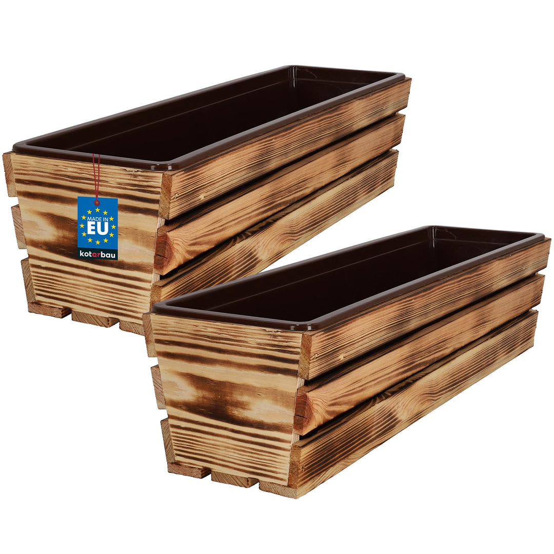 KOTARBAU® Blumenkasten für Balkon, Balkonkasten mit Kunststoffeinsatz 60 x 18 x 15 cm 2er Set Rustik