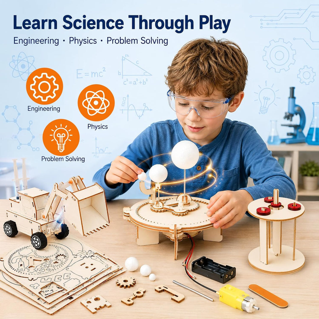 Experimente für Kinder 6+, 7 in 1 Holzbausatz Kinder Experimentierkasten 8, A