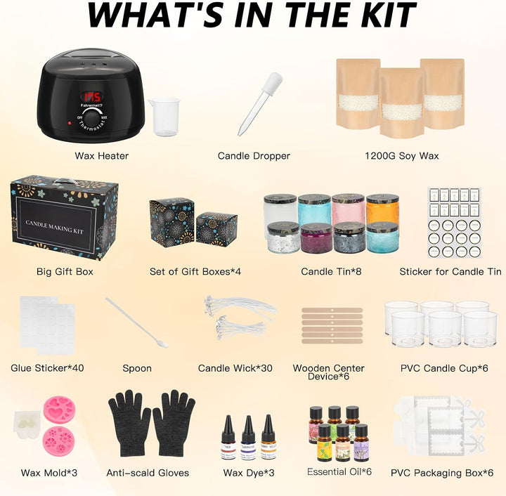 TECHMUR Kerzen Selber Machen Set, Komplette DIY Kerzen Set mit Elektrischer Wachsschmelzer, 1200g Na
