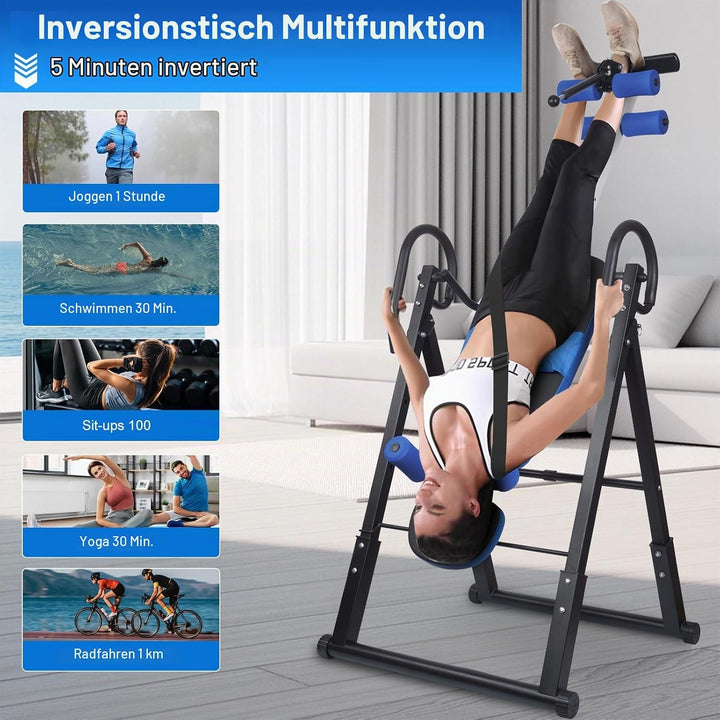 Inversionsbank, klappbarer Schwerkrafttrainer, Inversion Table mit 3 Inversionswinkel, Streckbank zu