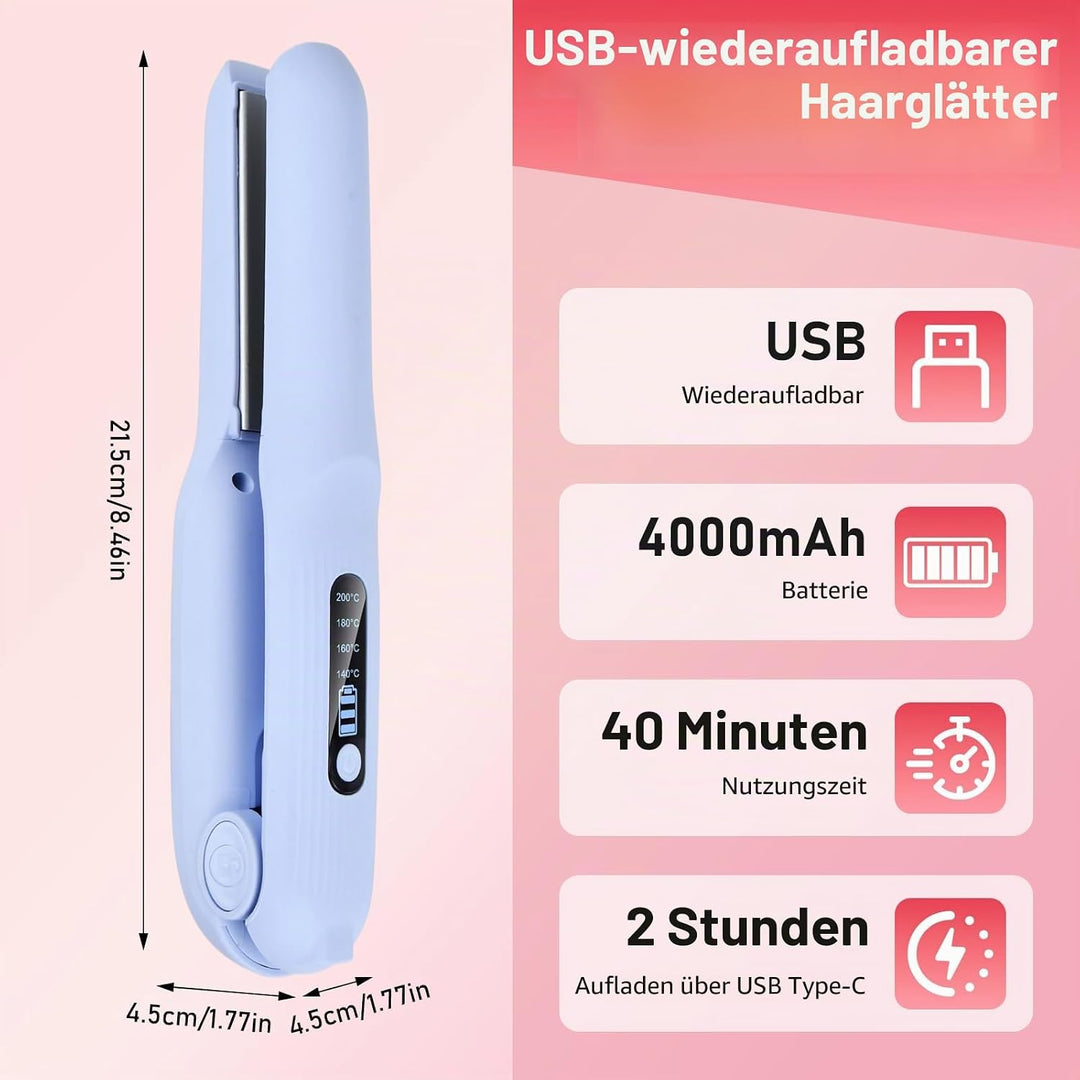 Glätteisen Kabellos 2 in 1 Glätten &amp; Locken, USB Haarglätter mit 4000mAh Akku, 4 Temperaturstufen (1