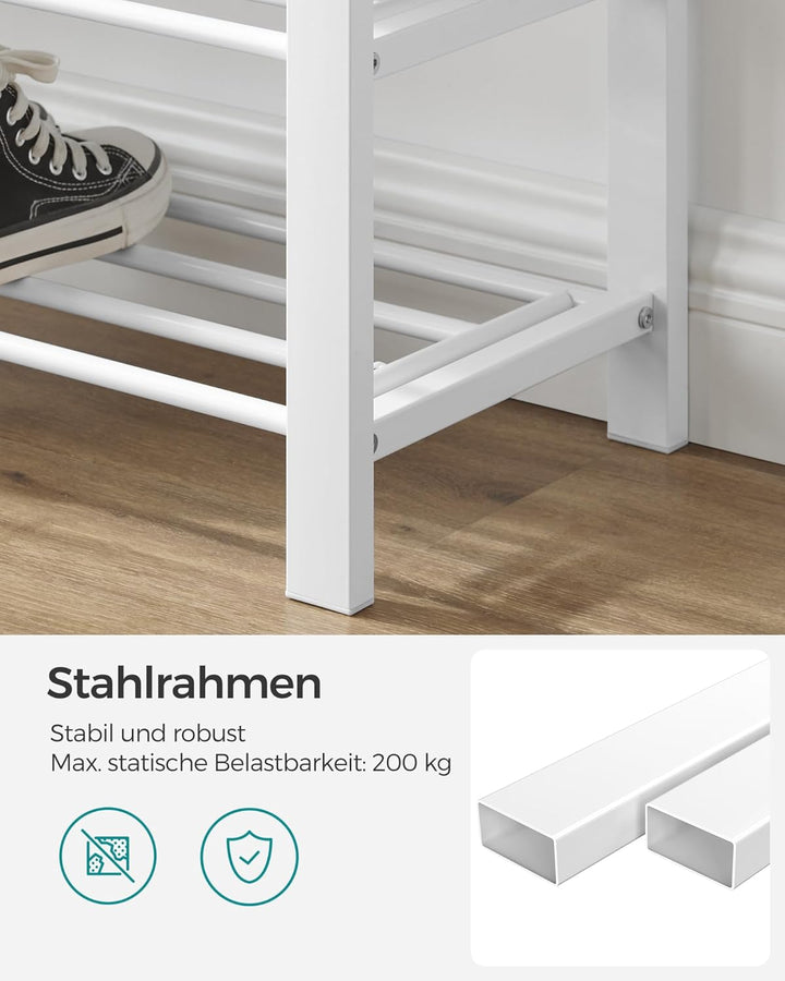 SONGMICS Schuhbank, Schuhregal mit 3 Ebenen, Schuhaufbewahrung, Sitz mit Schaumstoffpolsterung, Lein
