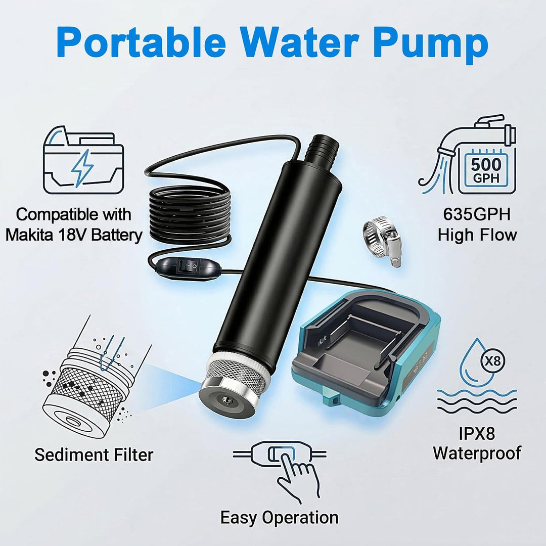 Kabellose Tauchwasserpumpe Kompatibel mit Makita 18V Akku, 635GPH Wassertransferpumpe IPX8 Wasserdic