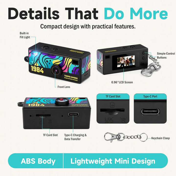 Mini Schlüsselanhänger Digitalkamera, Mini-Daumenkamera-Schwarz, Schwarz