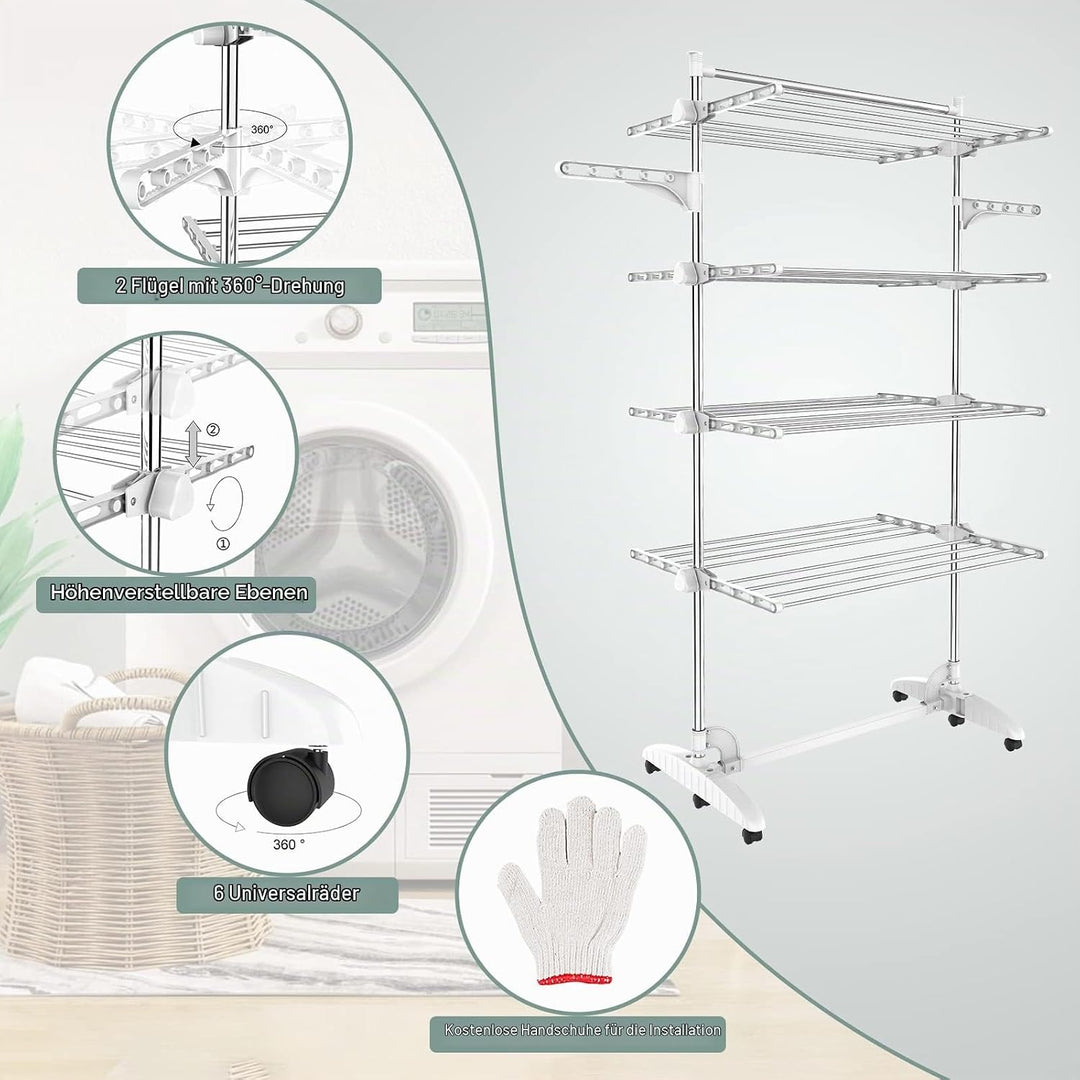 Todeco - Wäsche-Trockengestell, Wäscheständer - Material: Edelstahlrohre - Maximale Belastbarkeit: 3