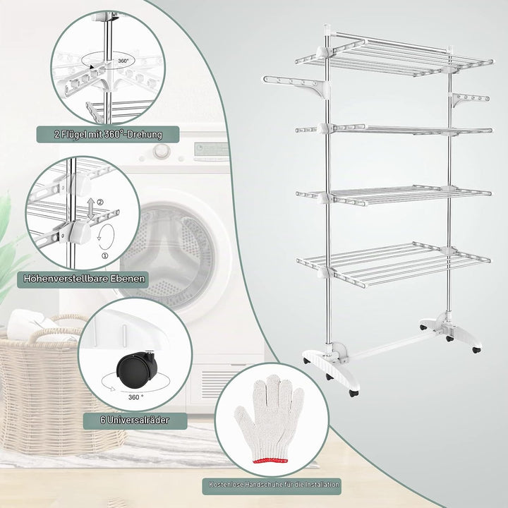 Todeco - Wäsche-Trockengestell, Wäscheständer - Material: Edelstahlrohre - Maximale Belastbarkeit: 3