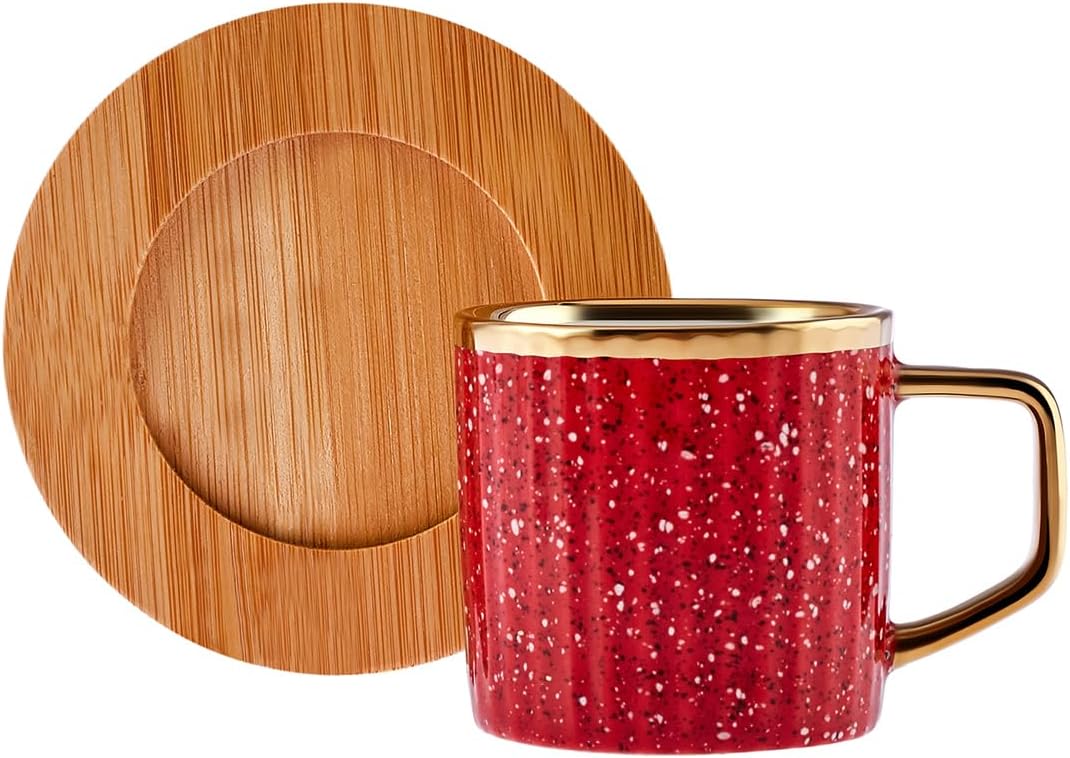 Karaca Bambus farbige Kaffeetasse Set, 6 Personen, 90 ml mit Tablett Türkischer Kaffee- Robuste Mokk