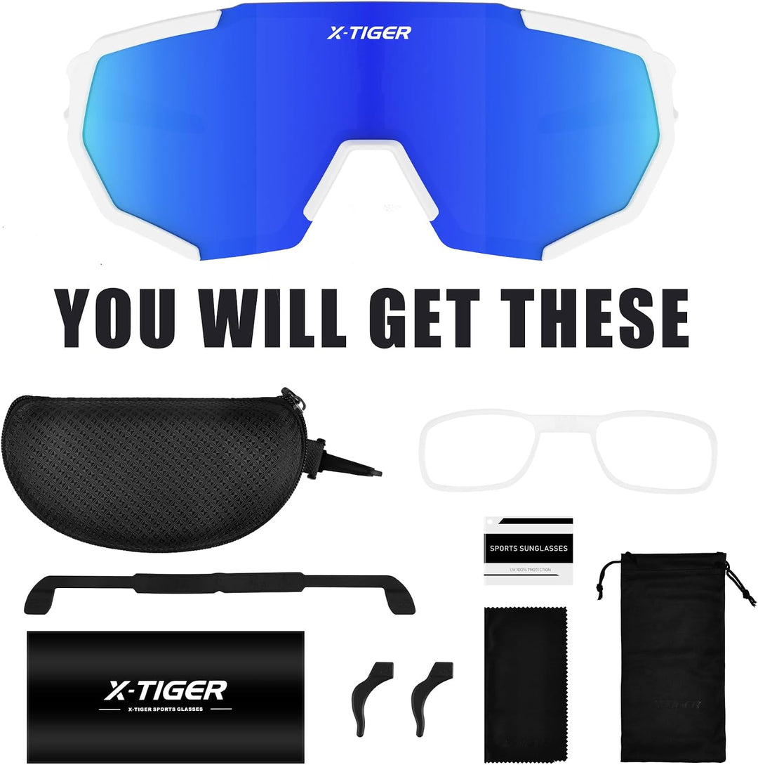 X-TIGER Fahrradbrille, Herren Damen Sportbrille, UV400 mit 5 Wechselgläser,Starker TR90 Frame, mit M