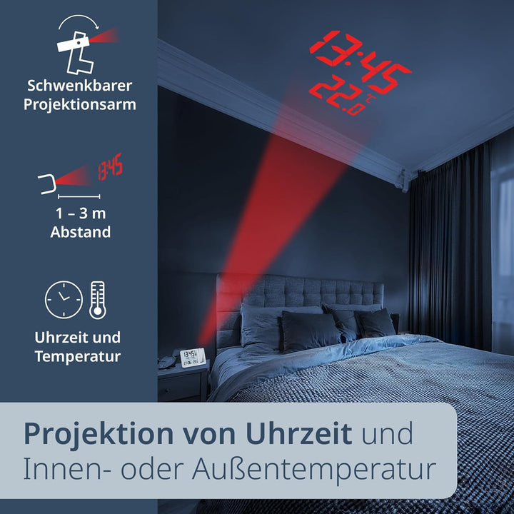ADE Digitaler Funkwecker mit Projektion und Aussensensor | Projektionswecker mit 2 Weckzeiten | Uhr