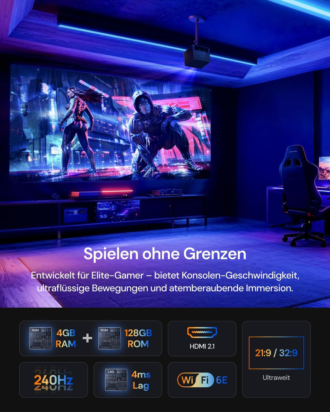 Indoor-Sport-Viewing-Bundle mit 150" Fixed-Frame-Leinwand, Valerion VisionMaster Pro2 4K Triple-Lase