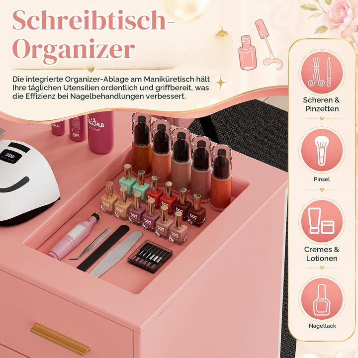 MSFE Maniküre Tisch Nageltisch mit Absaugung, Stil Nagelstudio Tisch mit 2 Staubsaugerbeuteln, Schub