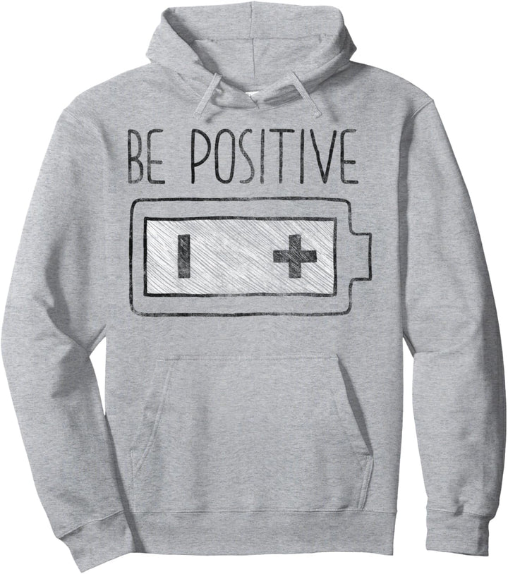 Trendy Be Positivie Plus And Minus Battery Sketch Pullover Hoodie
