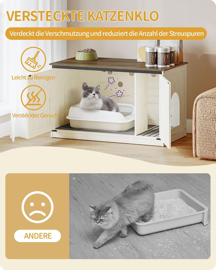 Hzuaneri Katzenklo Schrank, Katzenschrank, Katzentoilette mit Herausnehmbarer Trennwand, Katzenhaus,