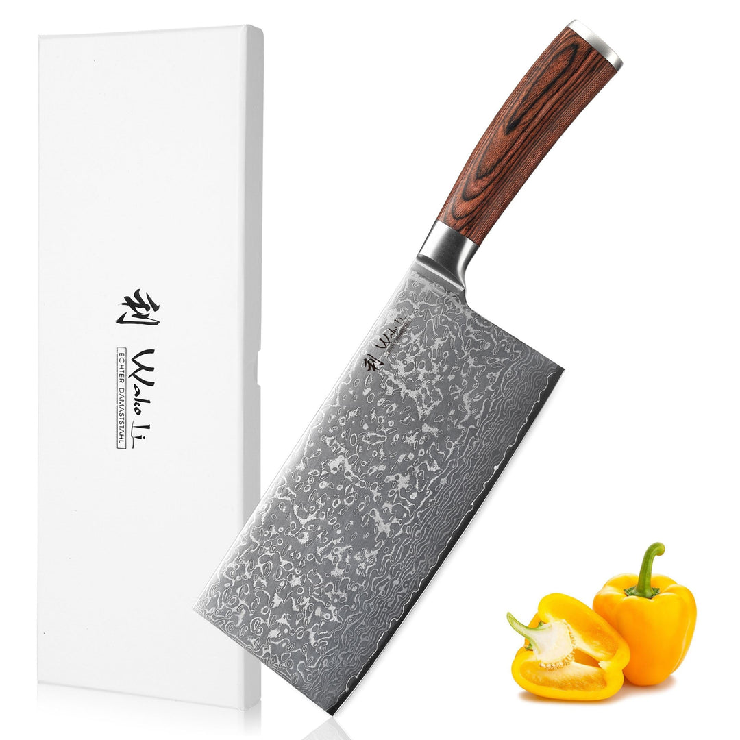 Wakoli EDIB Sakura Hackmesser 19 cm | Damast Hackbeil &amp; Kochmesser aus 67 Lagen mit VG10 Kern, robus