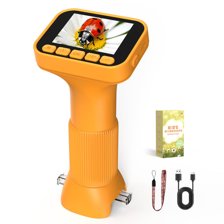 1000X Mikroskop für Kinder 2.4" Bildschirm 4K HD Taschenmikroskop Orange, Orange