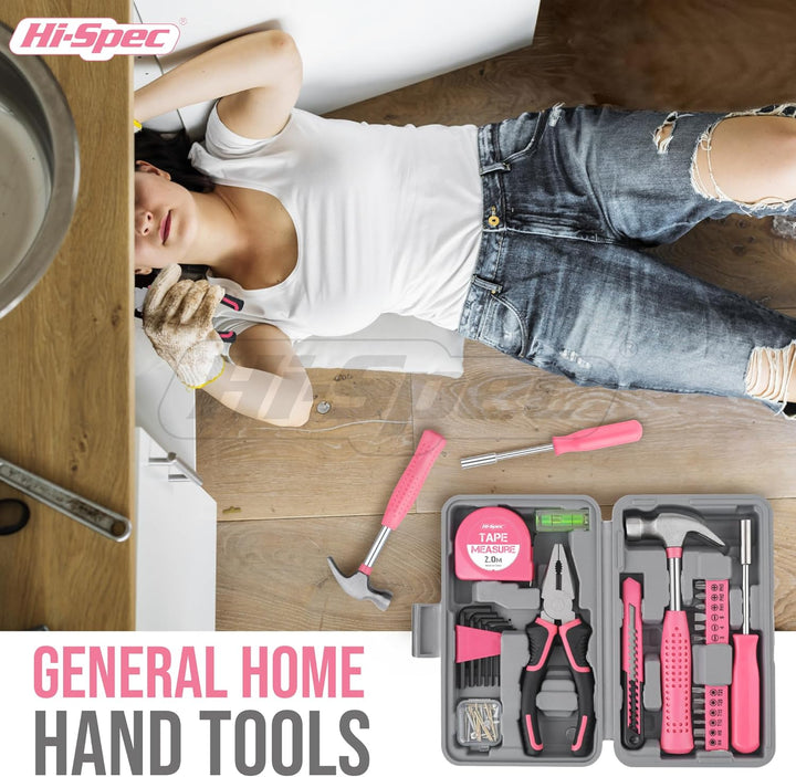 Hi-Spec Werkzeugset in Pink für Frauen - Komplettset für Heimwerkerinnen mit Hammer, Zange, Schraube