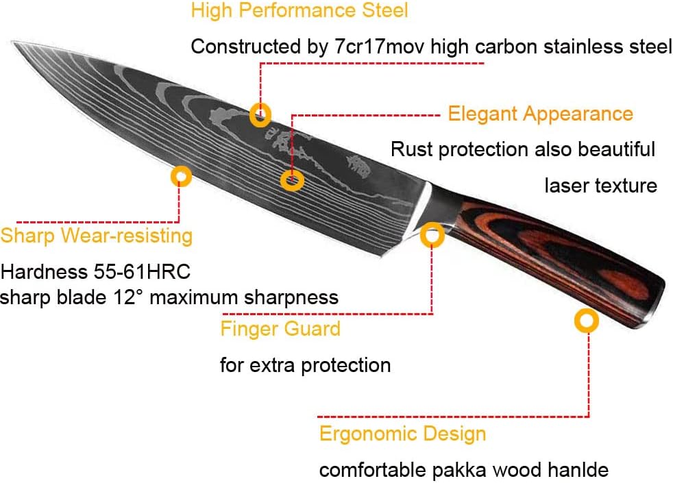 8 Stücke Messer set Kochmesser Universalmesser Küchenmesser Scharfe aus Deutschem Edelstahl, Ergonom