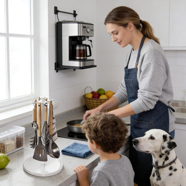 Rotating Utensil Holder, 8 Hook Organizer, 360 Degree Counter Rack with Compact Build, Kitchen Tool