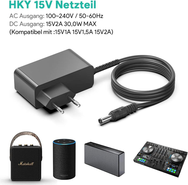 HKY AC Adapter 15V 2A Netzteil mit 10 DC Steckeradaptern Wechselrichter Ladegerät Transformator AC-D