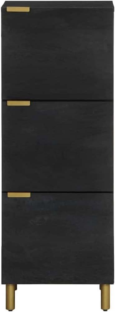 Highboard Schwarz 40x33x110 cm Holzwerkstoff mit Metallfüssen und Griffen, Stauraum Sideboard mit Sc