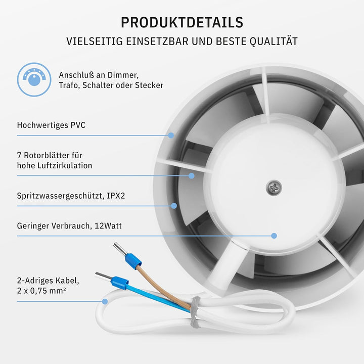 INLINE Zuluft-Abluftventilator 100mm, Rohrventilator mit Rückstauklappe, Badlüfter, Grow Tent, Boost