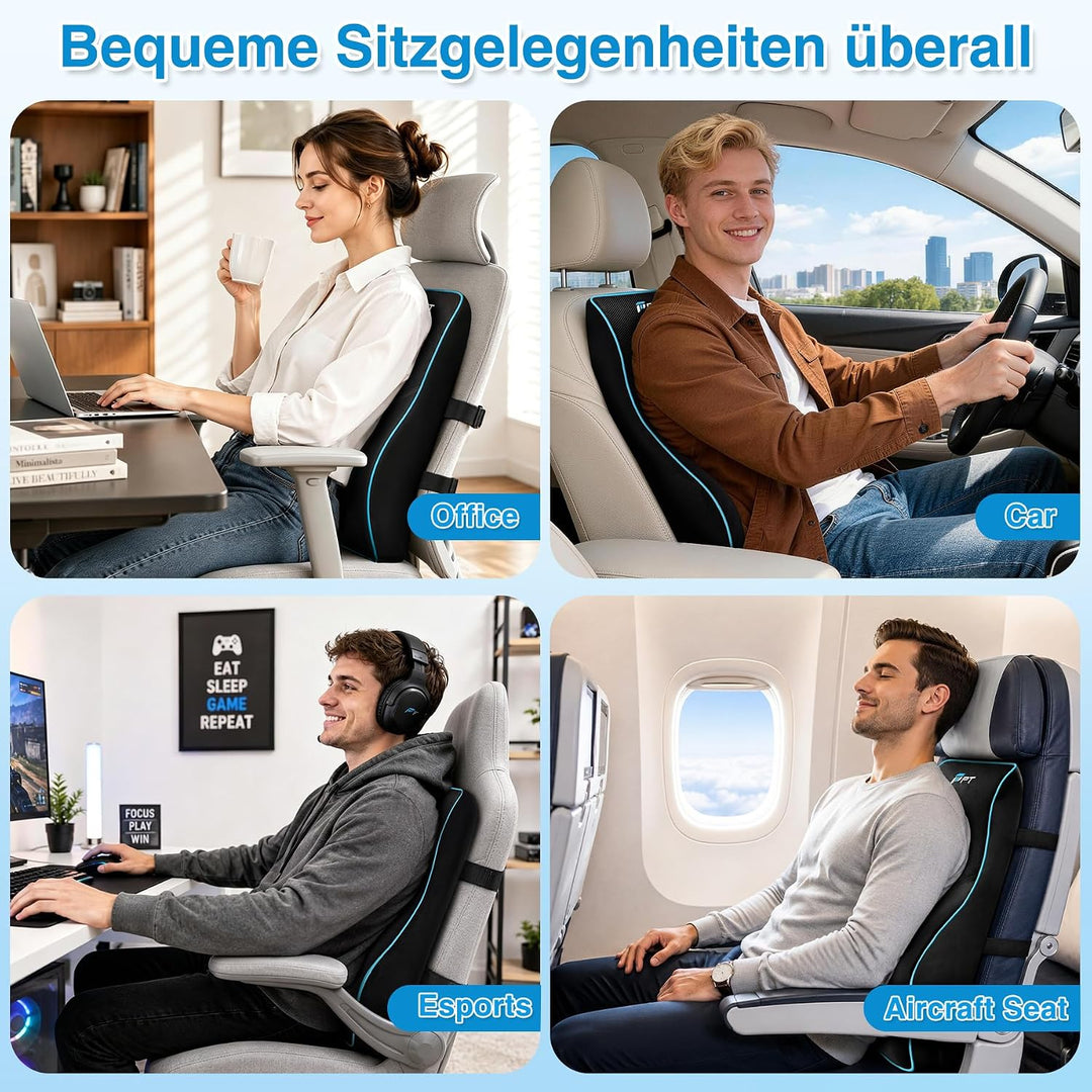 POOTACK Lendenkissen mit Memory-Schaum - Rückenkissen für Auto, Bürostuhl Blau Schwarz, Blau Schwarz