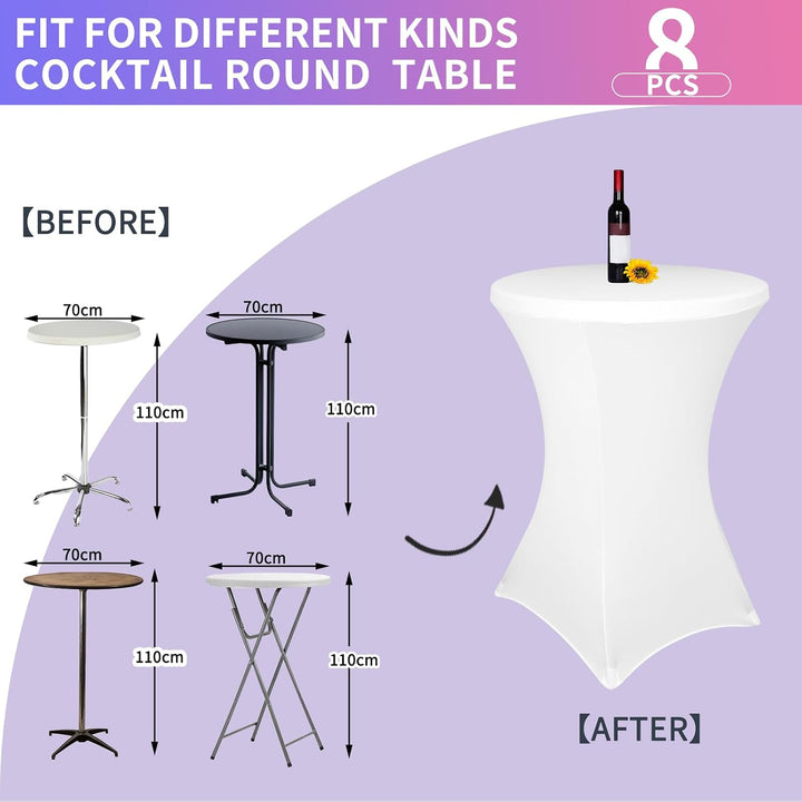 Teruntrue 8 Stück stehtischhusse Weiss, Stehtischhusse für Ø 70-75 cm Stehtische und Bistrotische, S