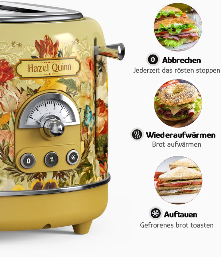 Hazel Quinn Retro 2 Scheiben Toaster, Edelstahl, Vintage Toaster, 6 variable einstellbare Bräunungss