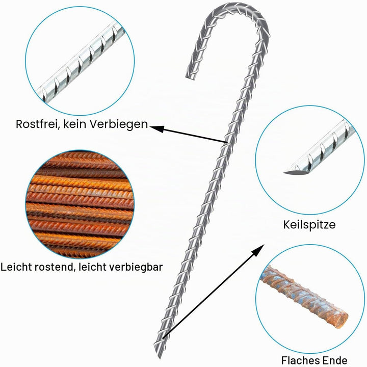 AGPTEK Bodenanker, 6er Pack 30CM J-förmige Heringe, Schwerlast Haken Bewehrungsstäbe, Verzinkter Sta
