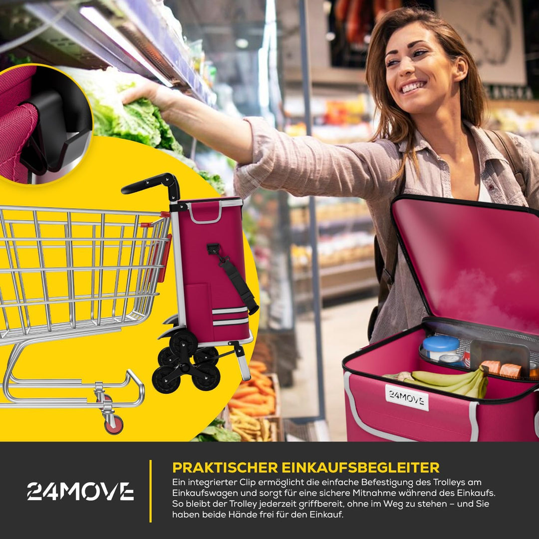 24MOVE® Einkaufstrolley Alegre klappbar mit 55L inkl. Kühlfach, Faltbarer 3in1 Trolley - Sackkarre u