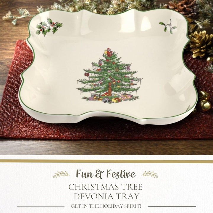 Spode Christmas Tree Devonia Tablett | 21,6 cm Servierschale aus feinem Steingut | Flache Serviersch