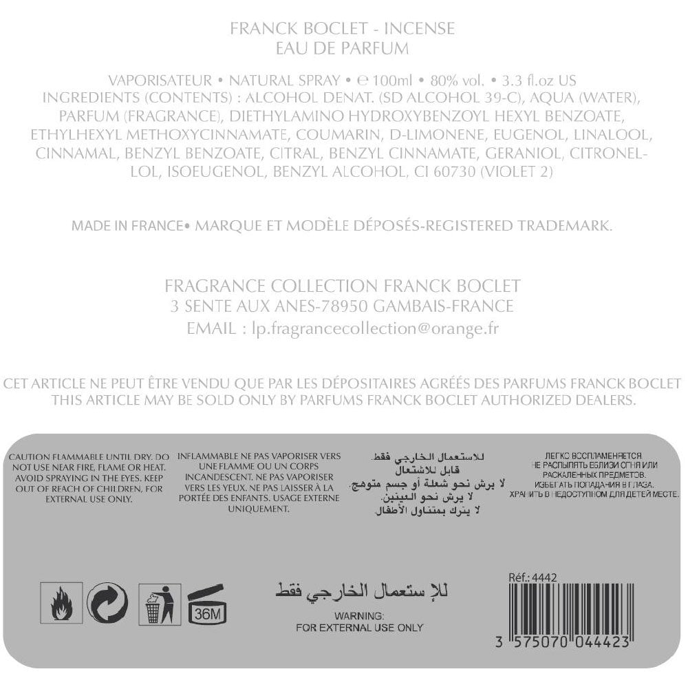 Franck boclet Räucherstäbchen Eau de Parfum, 100 ml 100.00 ml (1er Pack), 100.00 ml (1er Pack)