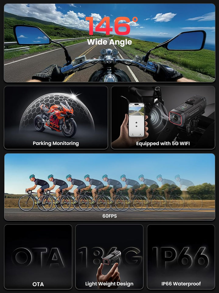 AKEEYO AKY-730Pro 4K Motorrad/Fahrrad Dashcam,60FPS Action-Kamera mit EIS-Stabilisierung,1,14" Touch