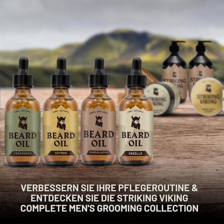 Striking Viking Bartöl 4er Pack - 4 x 19,5 ml Vanille, Sandelholz, Zedernholz, Zitrus Duft - Bartpfl