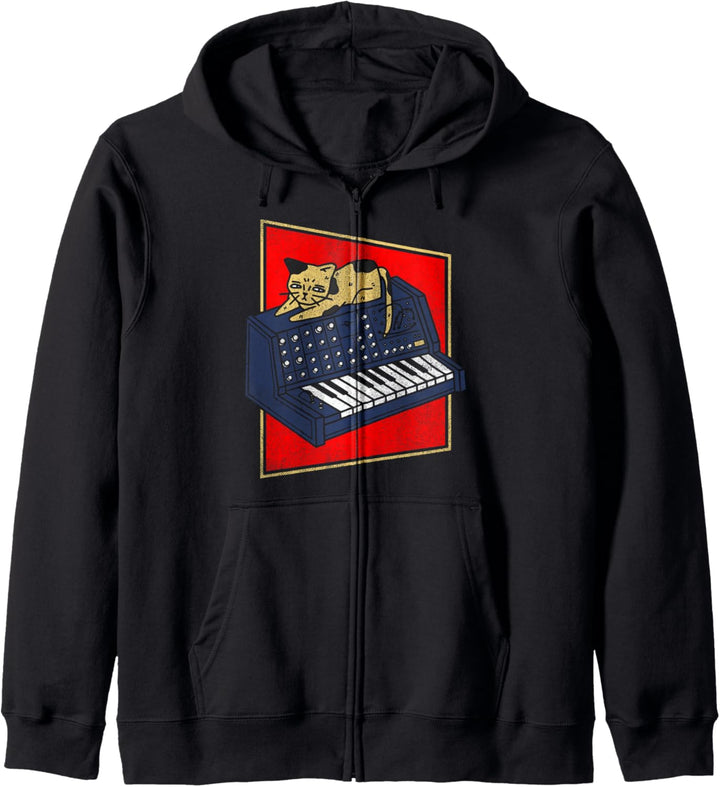 Synthesizer &amp; Cat Analog Synth Producer Modular Nerd Kapuzenjacke