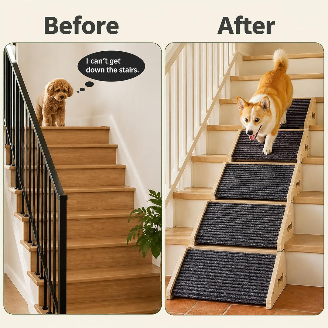 4 Stück Hunderampe, Hunde Treppe für Sofa und Bett, rutschfeste Haustiertreppe mit Teppichoberfläche