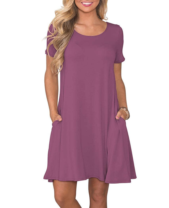AUSELILY Damen Sommer Kurzarm Shirtkleider Kurz Sommerkleider mit Taschen XL Mauve, XL Mauve