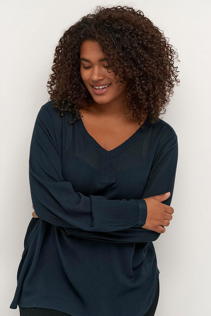 KAFFE CURVE Langarm-Bluse KCami Damen Bluse Grosse Grössen Langarm V-Ausschnitt Shirt 40 Grosse Grös