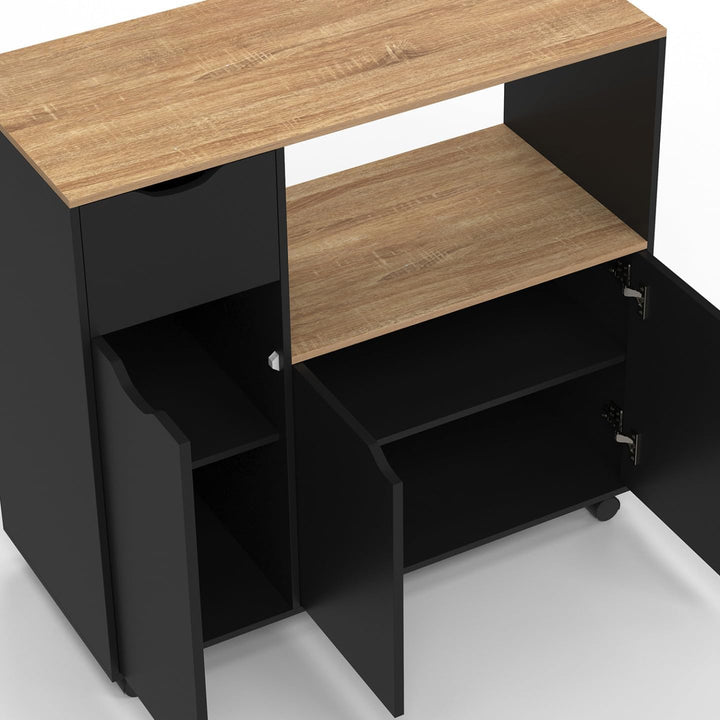 IDMarket - Mikrowellen-Küchenwagen COSI XXL Schränke mit schwarzer Holzschublade und Buchenholzplatt