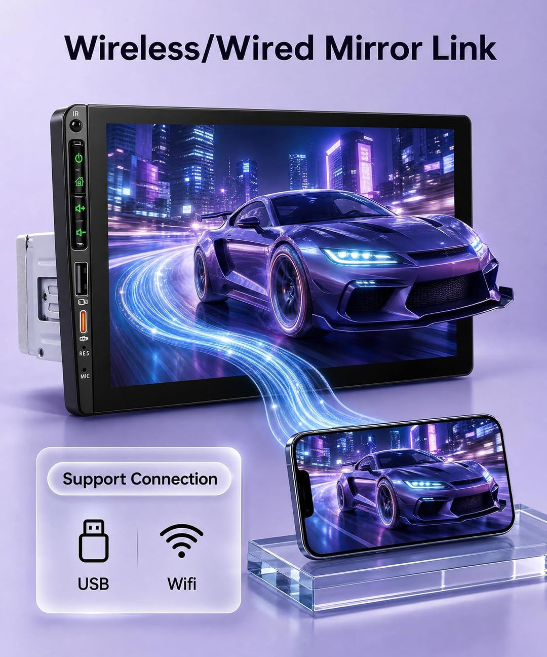 Rimoody Autoradio 1 Din mit Wireless Carplay Android Auto Bluetooth 5.2 FM/AM/RDS, 9 Zoll IPS Touchs