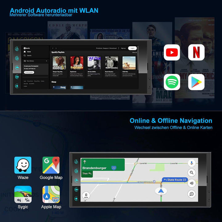 LEROAADZ 1 Din Car Radio Android Autoradio mit Bildschirm, 4GB+64GB Wireless Android Auto &amp; Apple Ca